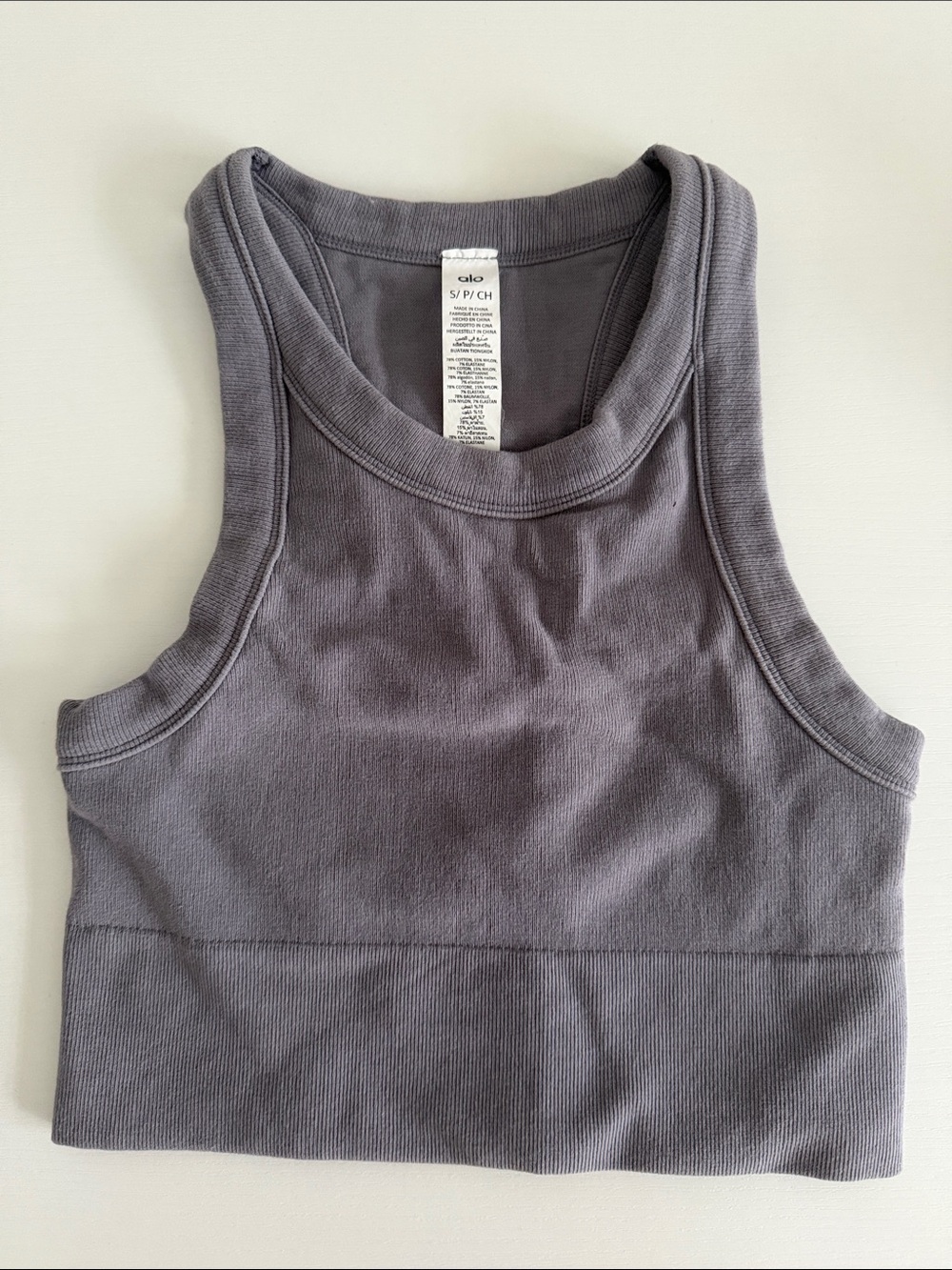 ALO Yoga Gray Ribbed Crop Tank Top